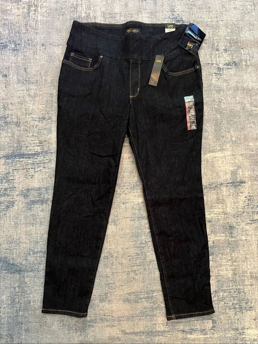 Lee Very Dark Blue Wash Sculpting Slim Fit Skinny Leg Pull On Jeans Size 18W
